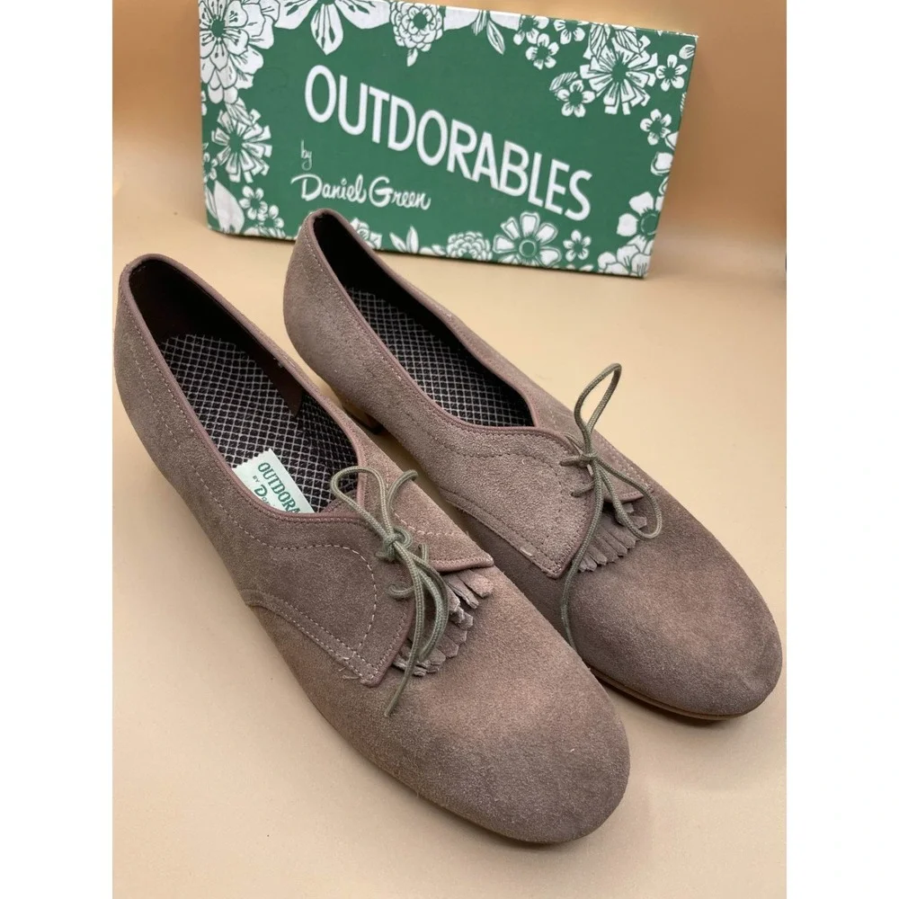 Vintage 70s 80s Outdorables by Daniel Green Suede Heels Shoes Womens 10 W Tan‎